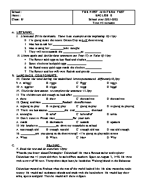 The first mid-term test English 8 - School year 2021-2022